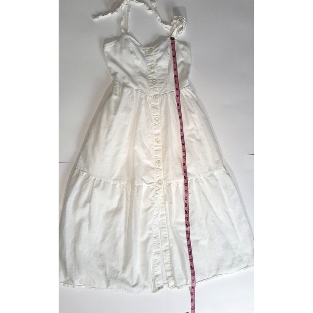 Urban Outfitters White Button-Front Tiered Midi Dress Adjustable Tie Straps XS - Picture 6 of 13